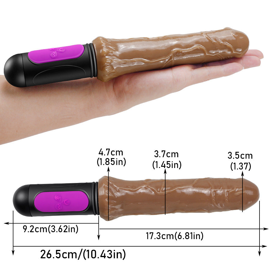 ErosTouch Ultra Realistisk Vibrator på hånd med mål og detaljer om sexleketøy.