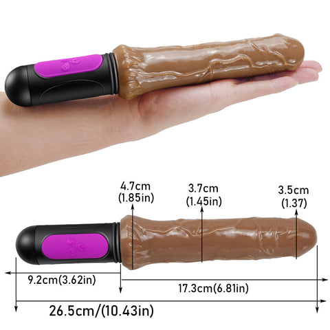 ErosTouch Ultra Realistisk Vibrator på hånd med mål og detaljer om sexleketøy.