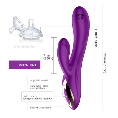 Golden Angle Vibrato - Ergonomic purple vibrator with silicone nipples and multiple modes for pleasure.