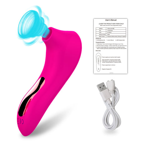 Inhale Baby – Diskret og Kraftfull Vibrator med Knappkontroll i roserød, inkludert brukerhåndbok og ladekabel.