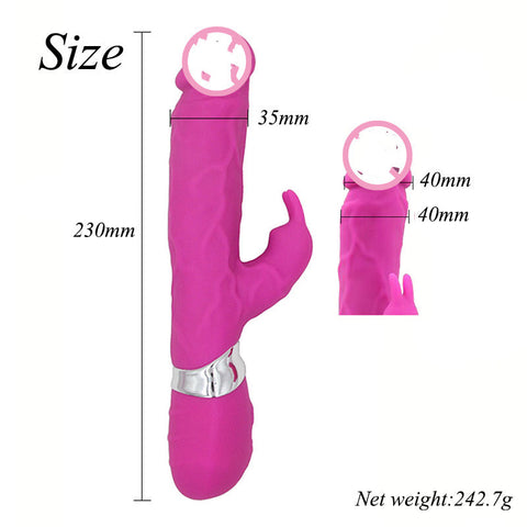 Elegant Flirt Vibrator - 230mm pink silicone vibrator with multiple stimulation zones for intimate pleasure.