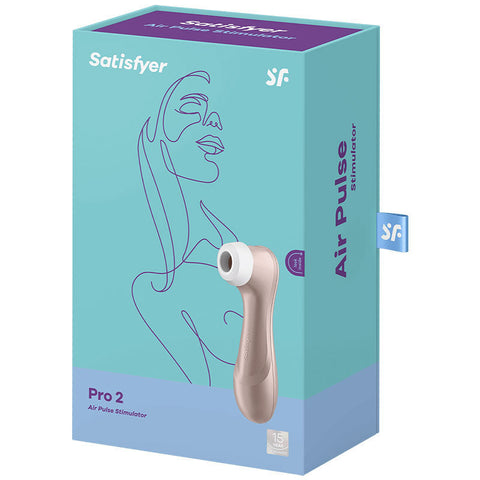 Satisfyer Pro2 air pulse stimulator packaging with illustration and product details.