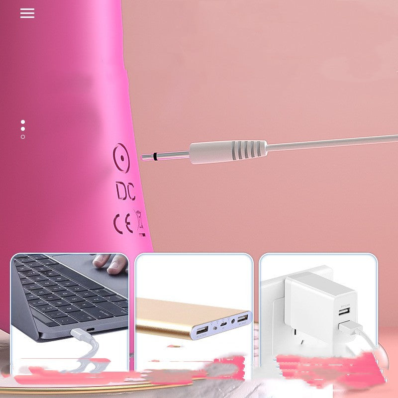 Rose Red Vibrating Spear charging connection with USB, suitable for various devices.