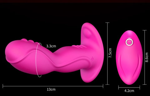 Pinky - Sexy og Diskré vibrator with dimensions, designed for handsfree stimulation and wireless control.