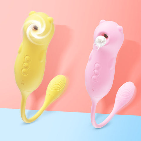 VibraLuxe Duo – 2-i-1 Massasjestav med Vibrasjon og Puls i gult og rosa, perfekt for variasjon og nytelse.