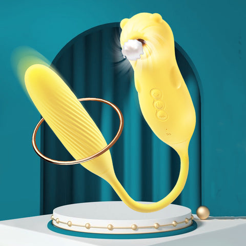 VibraLuxe Duo – 2-i-1 Massasjestav med Vibrasjon og Puls i elegant gul design.