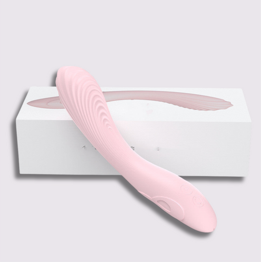 PureWave silikonvibrator i lyserosa med bølgete design og elektrisk kontroll for voksne nytelse.