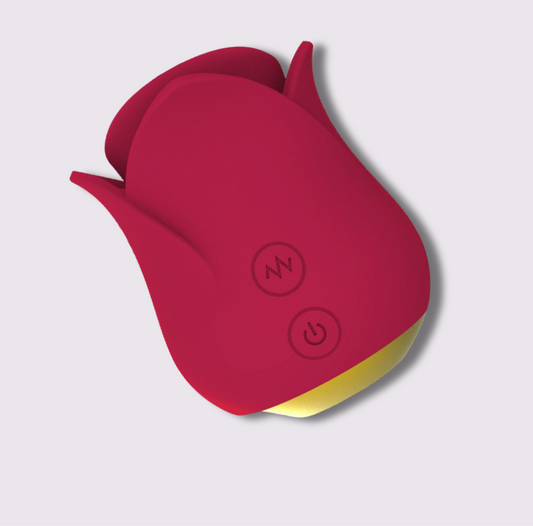 FlirtEase Mini flørtende vibrator i livlig rød farge med to kontrollknapper for diskret nytelse.