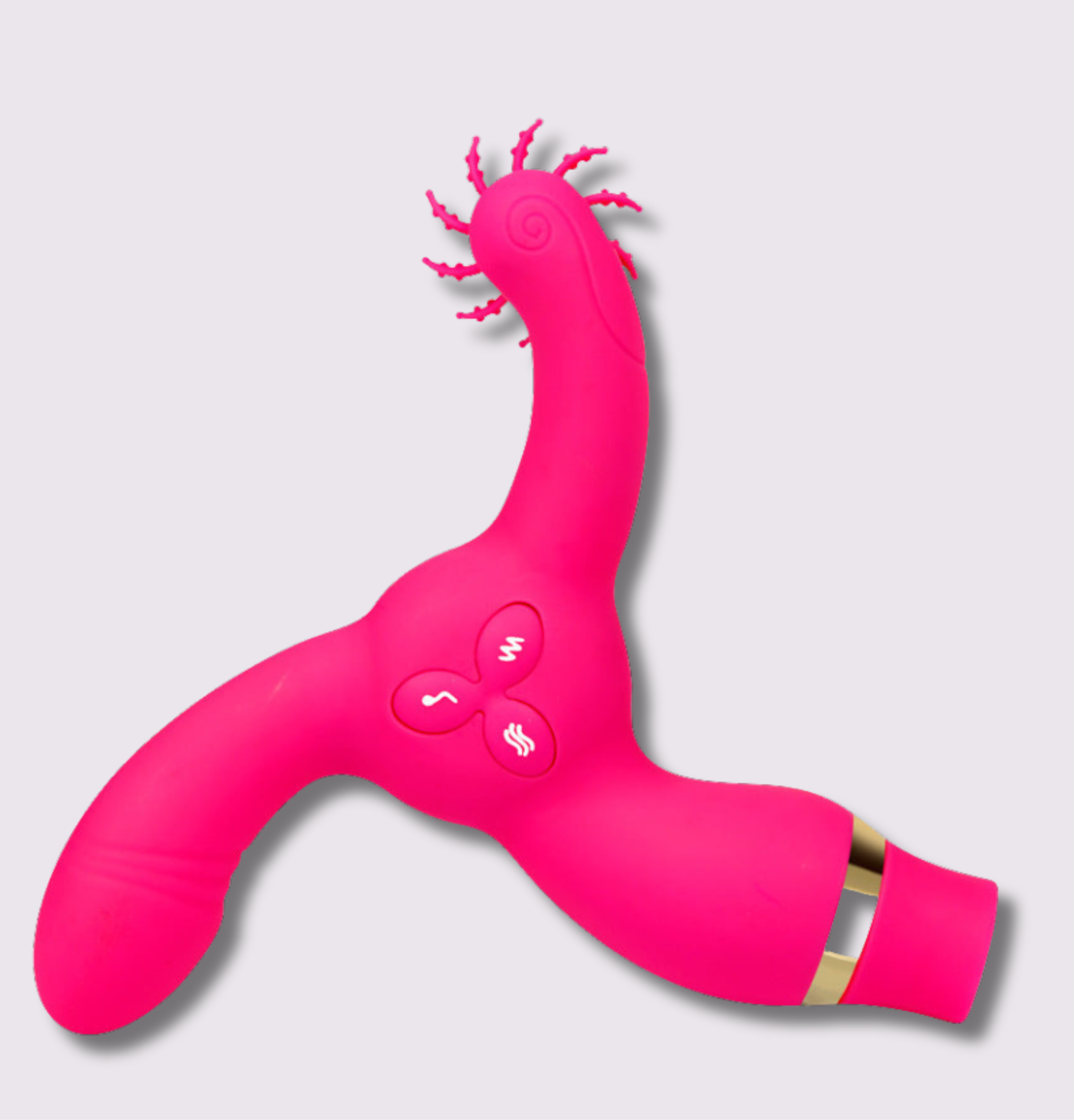 Aisha Three-Head Stick in vibrant pink color, featuring multiple stimulation options for enhanced pleasure.