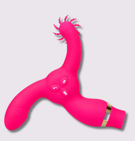 Aisha Three-Head Stick in vibrant pink color, featuring multiple stimulation options for enhanced pleasure.