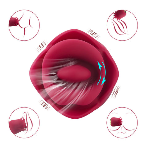 Bite Tongue Licking Rose Vibrator with swirling design for enhanced pleasure features and sensual stimulation.