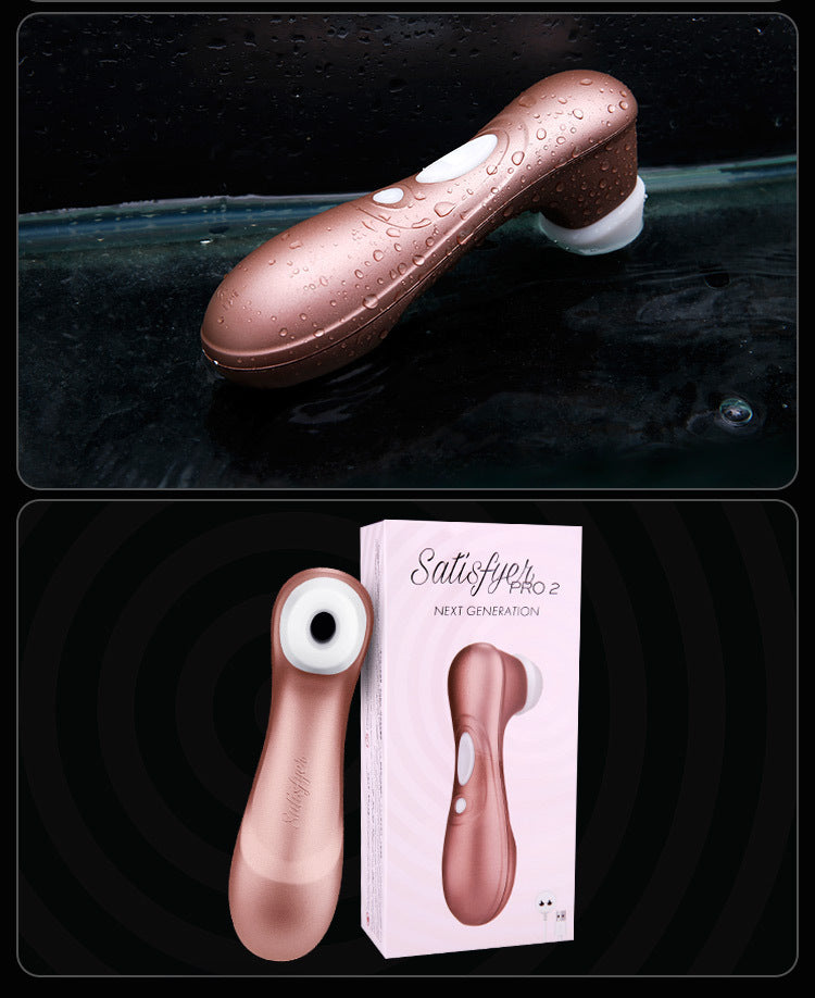 Satisfyer Pro2 multi-mode vibrator in rose gold with packaging, featuring water-resistant design.