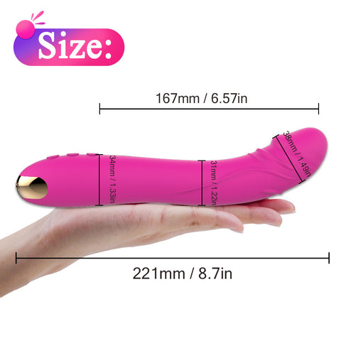Wand - Jessy dimensions displayed in hand, AV Vibrating Rod size details for effective use.