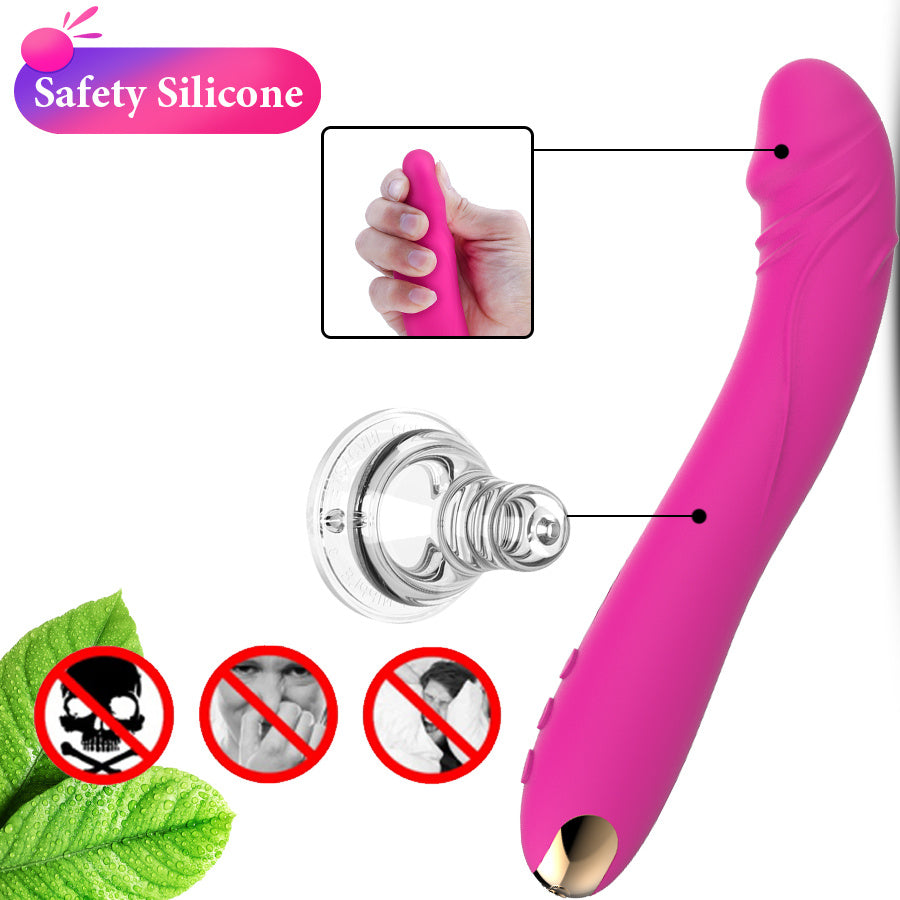 Wand - Jessy, a pink medical silicone vibrator, featuring ergonomic design and safety indicators for body-safe pleasure.