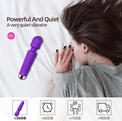 Magic Wand - Vibrator: Powerful and quiet vibrator on bed with relaxed woman, showcasing its discreet design.